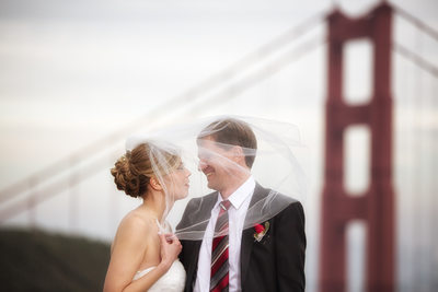 Smiling Couple Veil Golden Gate Bridge Ken Mendoza