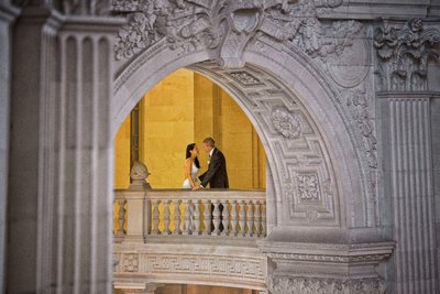 City Hall architecture highlighted in a wedding photo