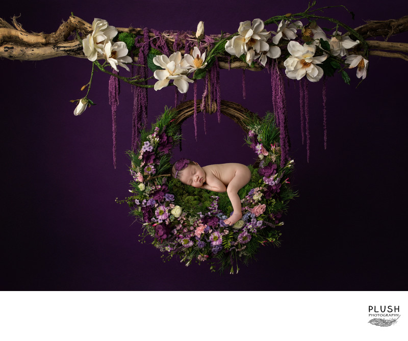 Plush Photography Hanging newborn Purple floral wreath