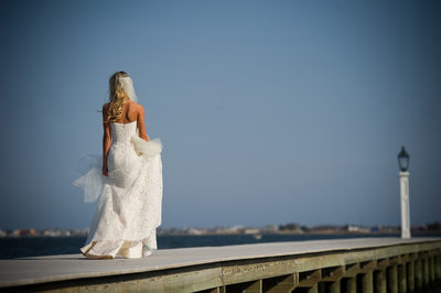 Bride on Dock at Jersey Shore