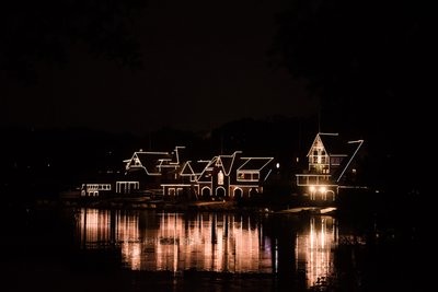 Boathouse Row at Night, View From Water Works