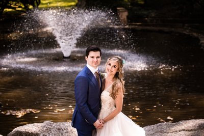 Wedding Pictures by the Fountain at Holly Hedge 