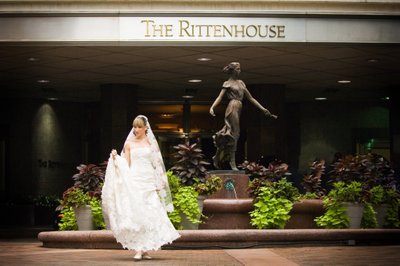 Full Length of Bride in Front of Rittenhouse