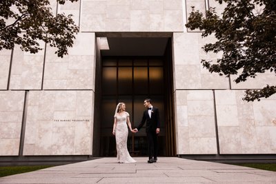 Bride and Groom in Front of Barnes Foundation