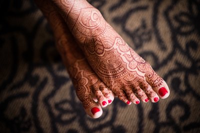 Bride's Feet Decorated in Henna