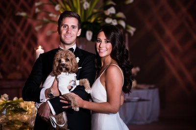 Bride and Groom with Dog at Four Seasons