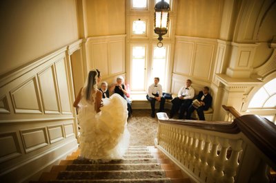 Bride Descending Staircase at Cairnwood Estate