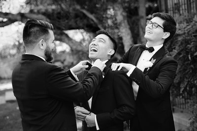 Groomsmen Getting Ready Outside Hummingbird Nest Ranch - Los Angeles Wedding, Mitzvah & Portrait Photographer - Next Exit Photography
