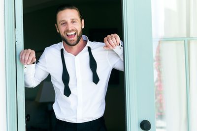 Happy Groom Getting Ready - Los Angeles Wedding, Mitzvah & Portrait Photographer - Next Exit Photography