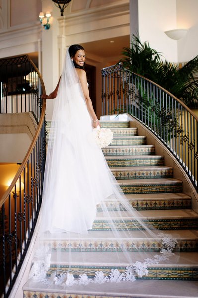 Beautiful Bridal Veil on the Stairs at the Hotel Casa Del Mar
