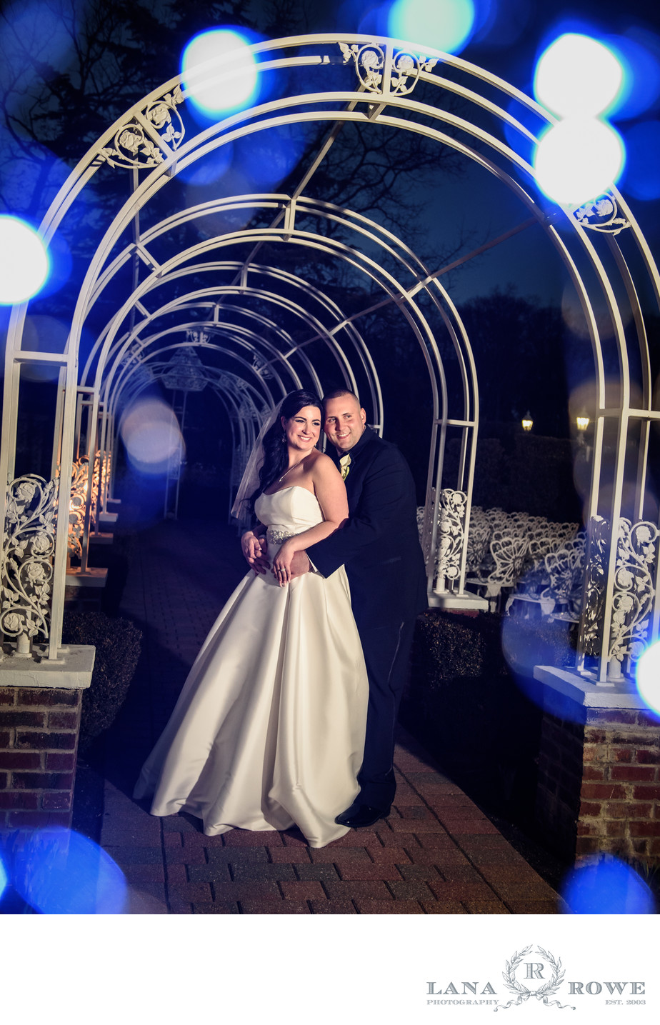 Bride and Groom with blue lights