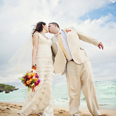 Bride and Groom Kiss on Dominican Beach