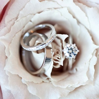 Diamond Engagement Ring and Wedding Bands in a Rose