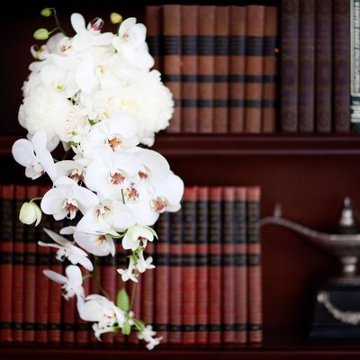 White Orchid Wedding Bouquet Book Shelf