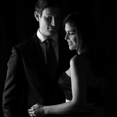 couture wedding couple black and white portrait