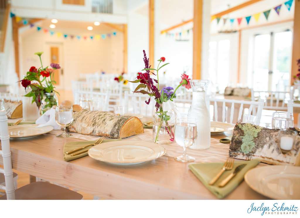 White wood wedding reception tables VT