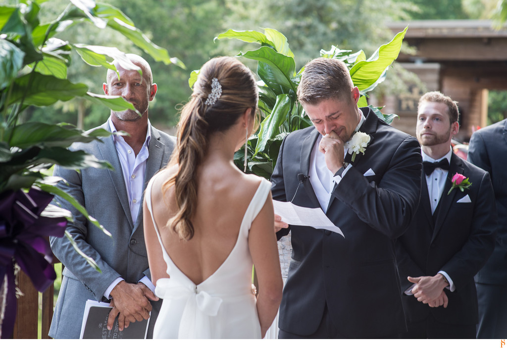 The groom got emotional during the wedding ceremony at Sawgrass