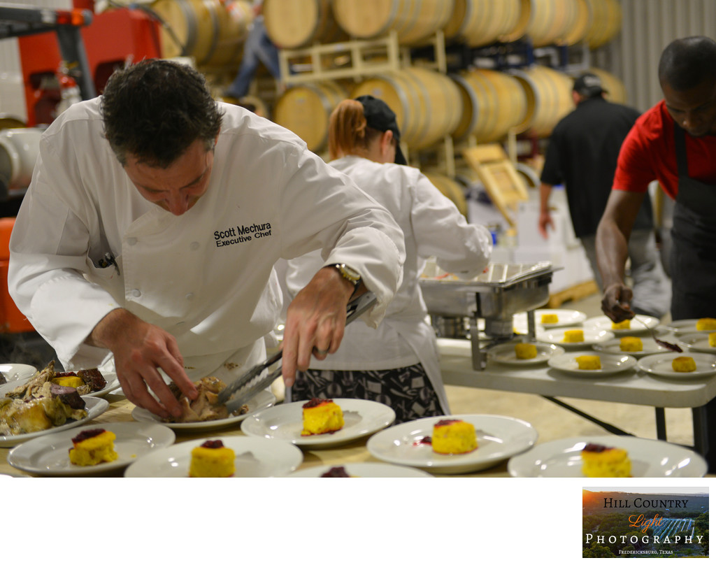 Chef Catered dinner served in Winery at William Chris Vineyards