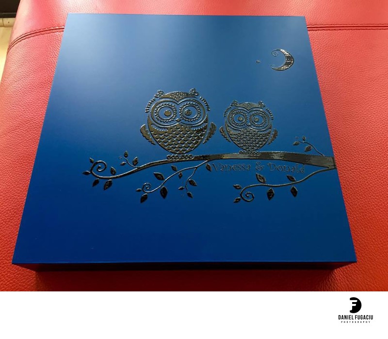 Blue engraved wedding album box
