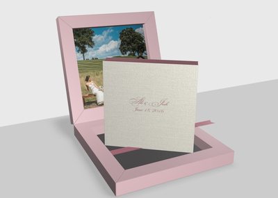 Pink textile wedding album made in Italy
