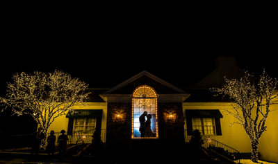 Night photograph of bride and groom at The William Penn Inn
