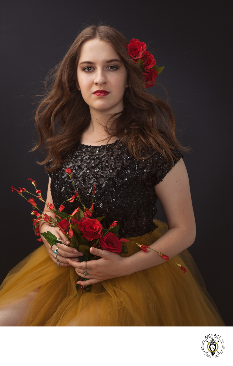 Glamour Portrait with Red Roses | Lily