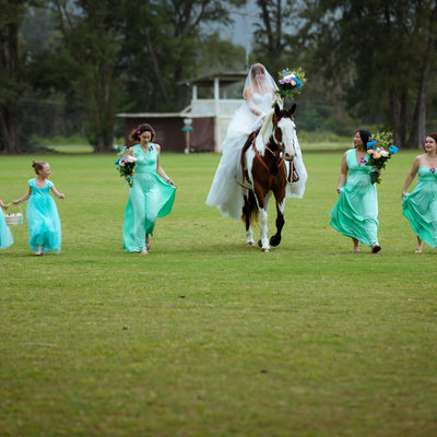 Bride on horseback wedding picture