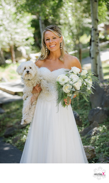 Bride and her dog in Tahoe