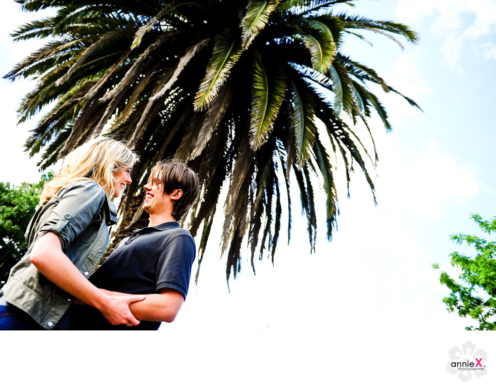 engage couple with palm tree