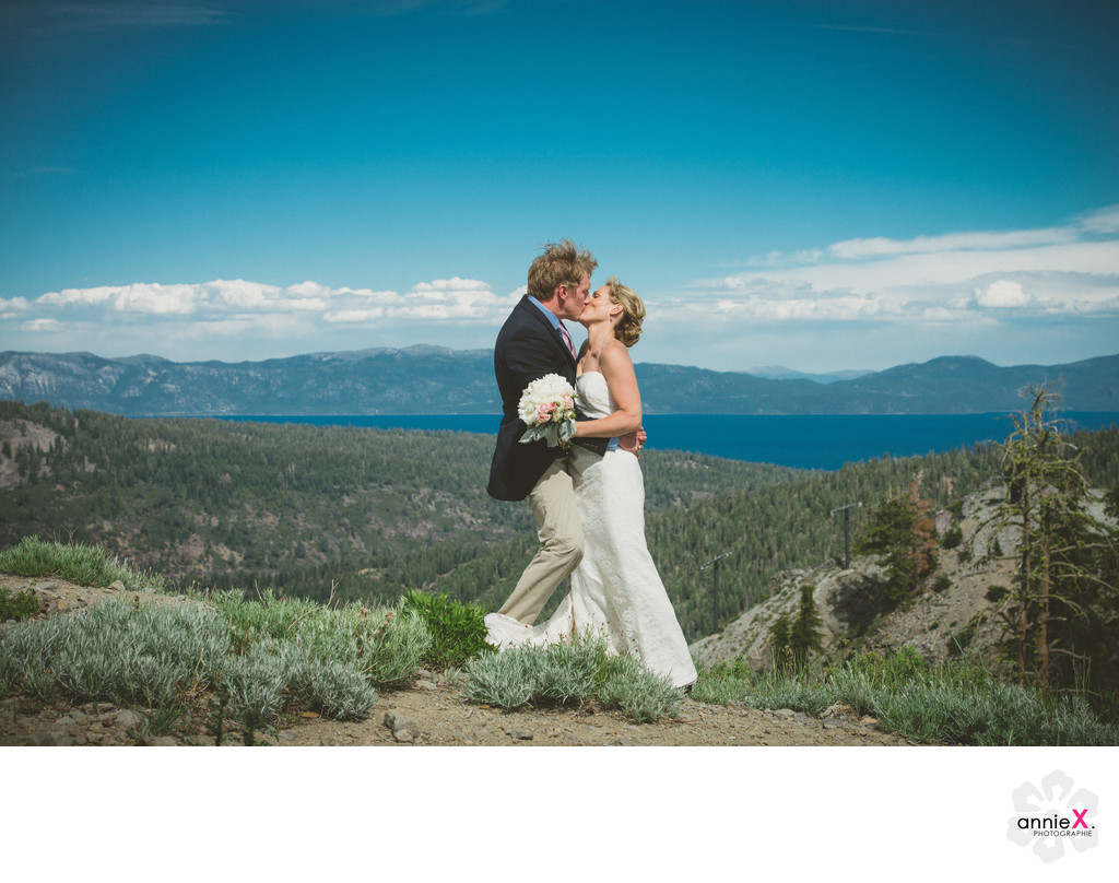 Squaw Valley wedding couple on top of KT-22