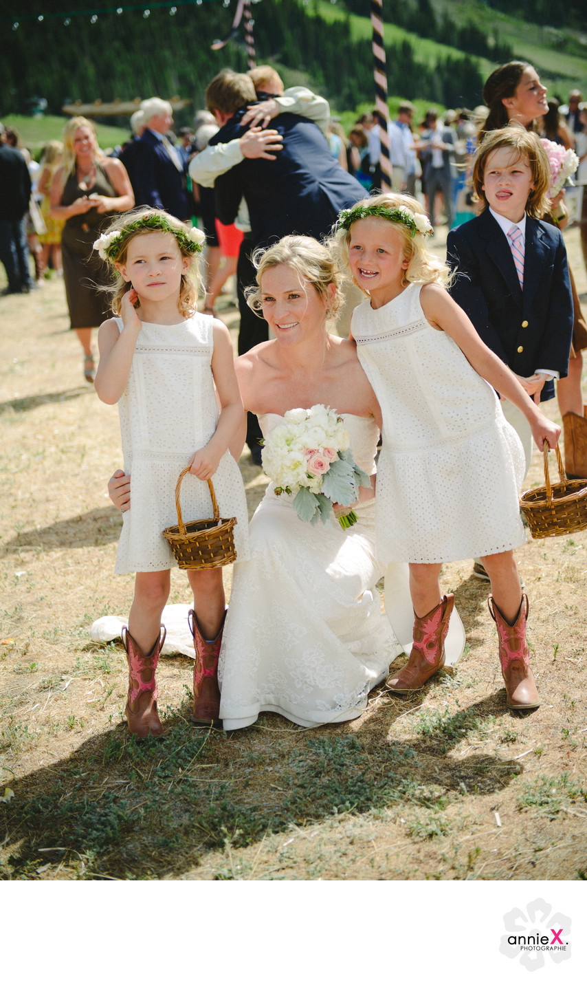 Bride and flower girls at Stables in Squaw