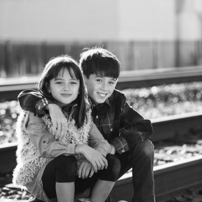 children in truckee train tracks