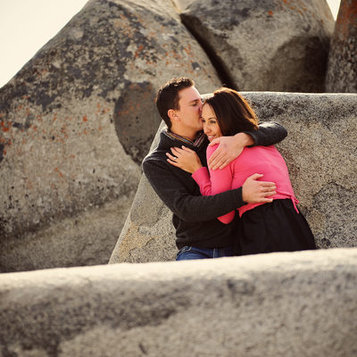 Couple in boulders in Lake Tahoe
