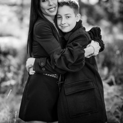 mother and son in black and white in Martis Camp