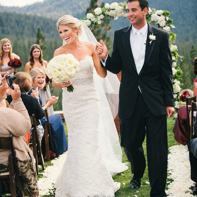 Just Married at Martis Camp wedding in Truckee
