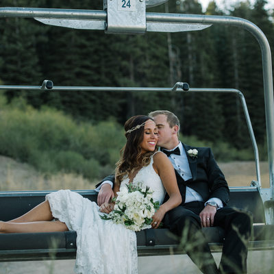 Newlyweds on Chairlift at the Ritz Carlton Tahoe