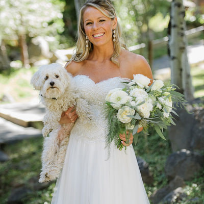 Bride and her dog in Tahoe