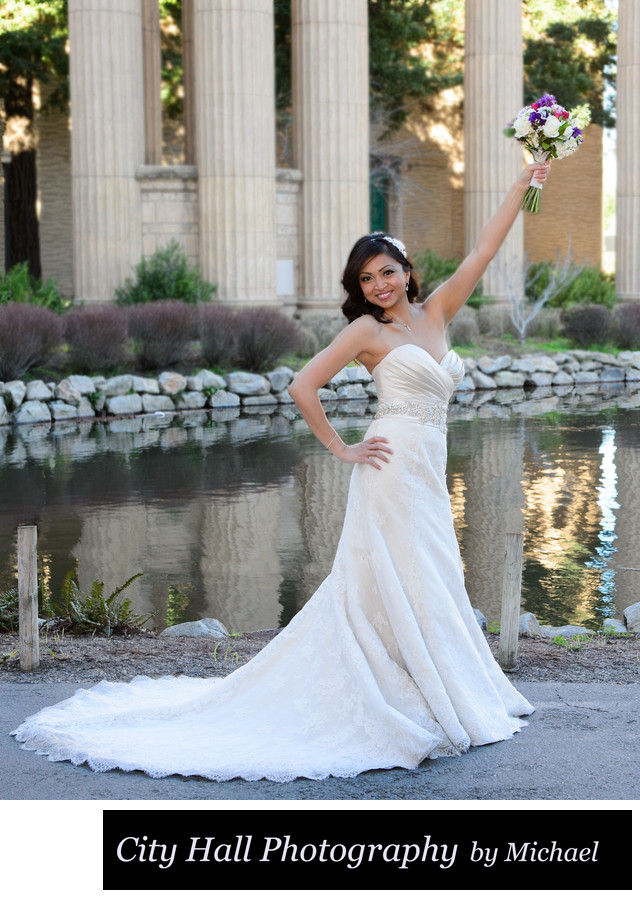 Bride SF Palace of Fine Arts after City Hall Wedding Photography