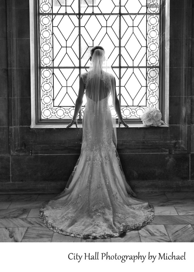 Back of Bridal Gown in San Francisco City Hall Window Back of Bridal Gown in San Francisco City Hall Window