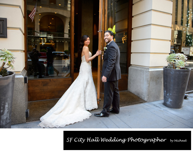 San Francisco Wedding Reception Venue with Bride and Groom walking in.