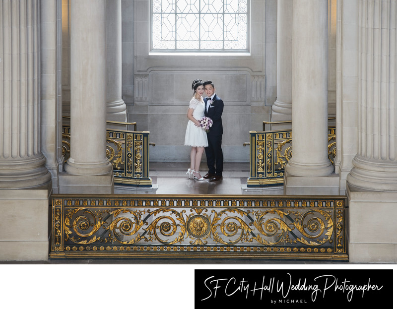 City Hall Wedding Photography - Across the way with Bride and Groom