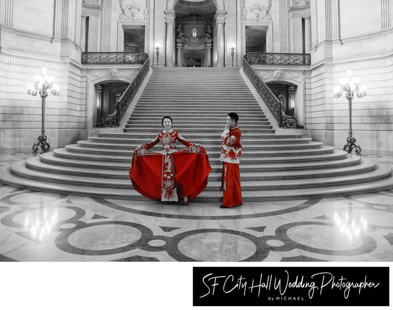 Selective Color with black and white image of Asian Couple