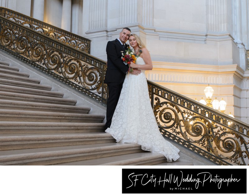 San Francisco city hall wedding photographer's image on the Staircase