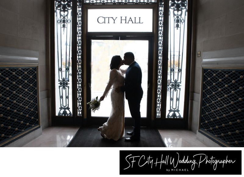 Silhouette wedding image at the Main Entrance to the building