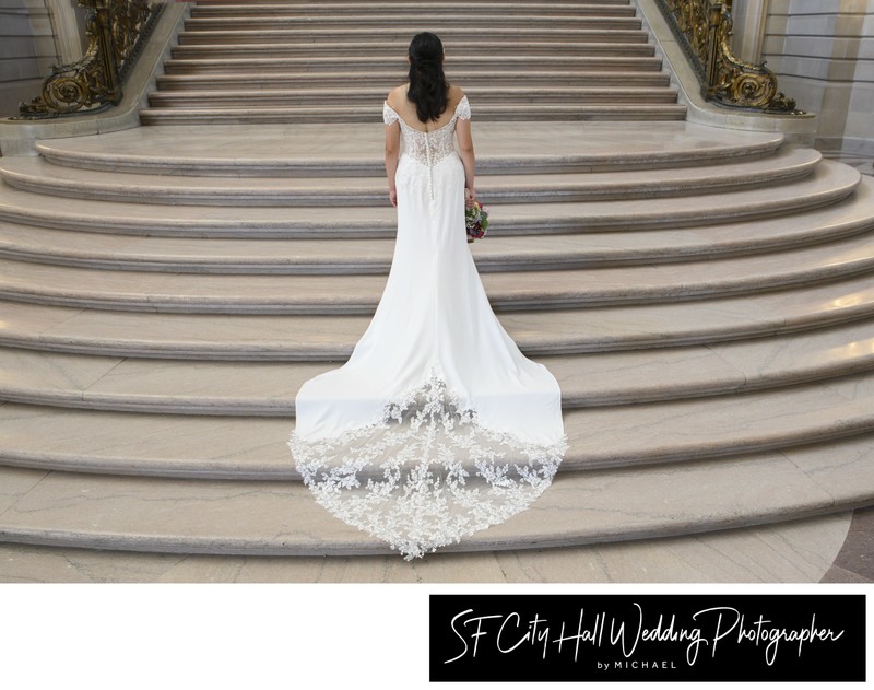 Gorgeous Back of SF City Hall Wedding dress