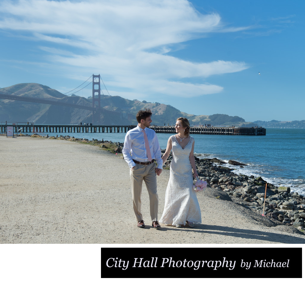 Wedding Photography walking at San Francisco's Crissy Field