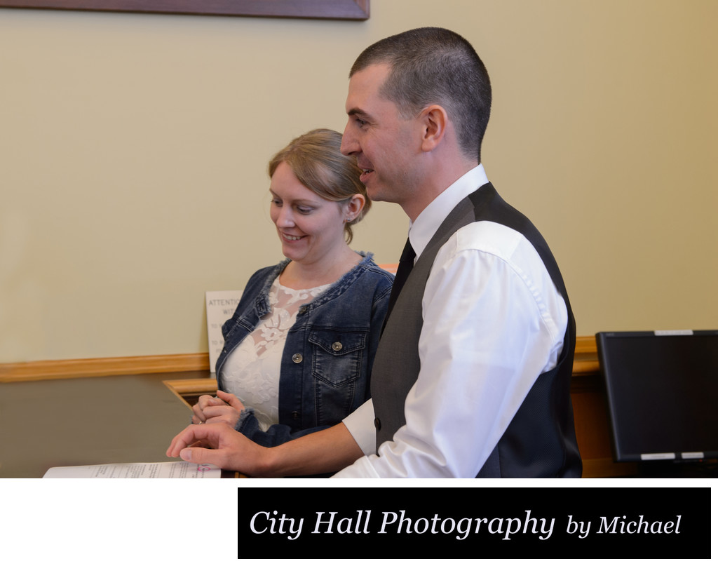 Checking in at the County Clerk for a wedding ceremony