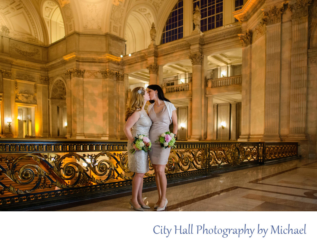 Brides kissing at San Francisco City Hall LGBTQ Wedding