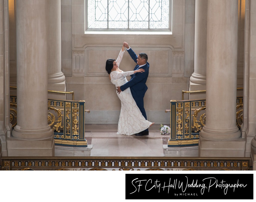 Newlywed couple dancing up a storm at SF City Hall