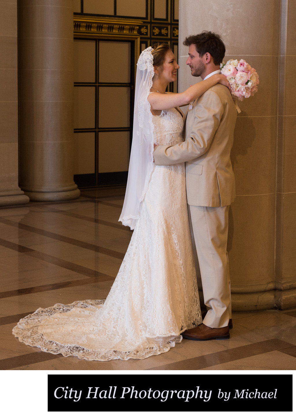 1st look wedding photography image at SF City Hall